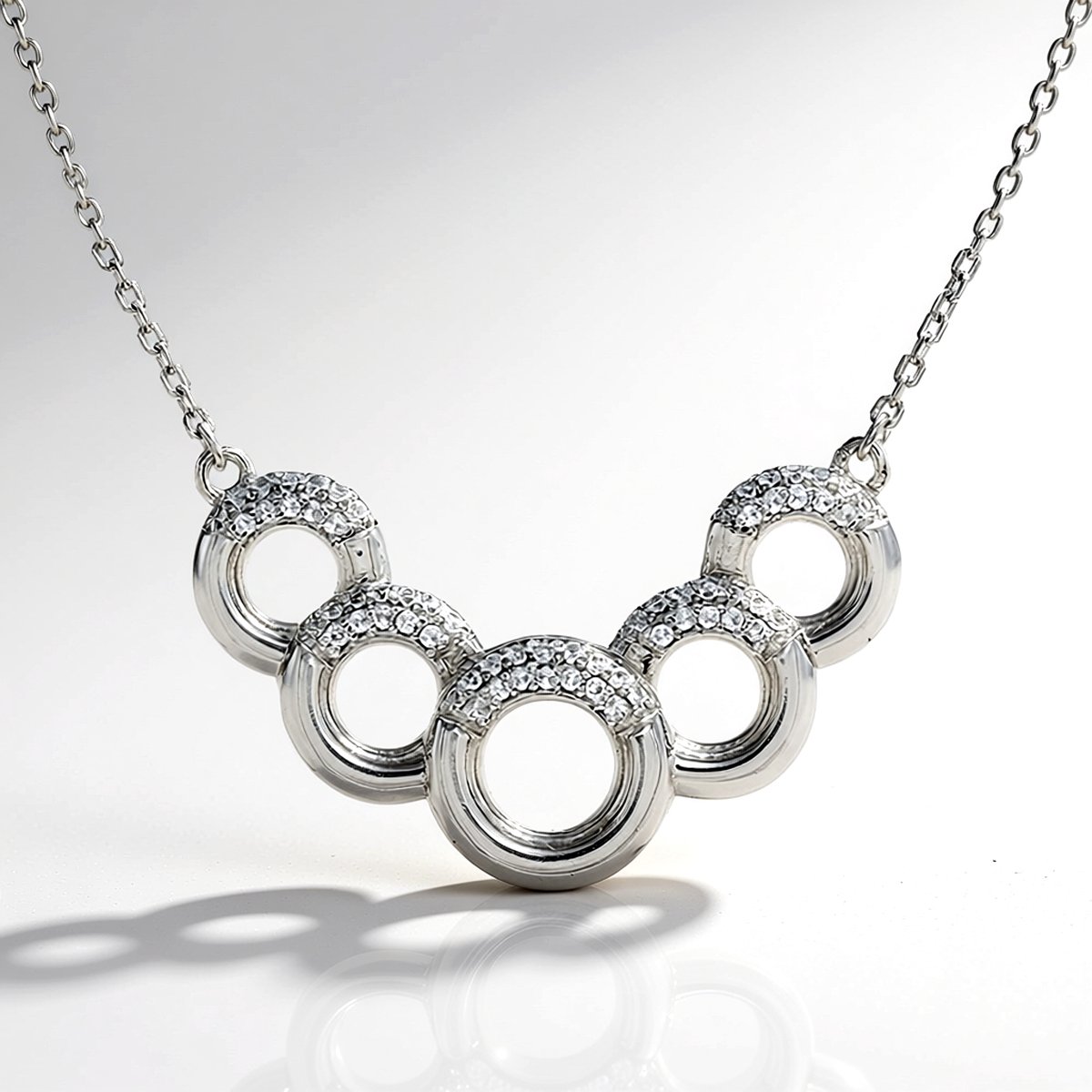 Cavill - Zilveren Halsketting 925 Sterling Zilver - 64 Cambodjaanse Zirkonen Pavé 0,456 ct - Elegante Damesketting 46 cm - Tijdloos & Fonkelend