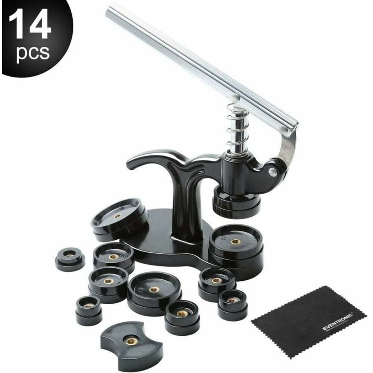 Horlogekastpers - gereedschap voor het sluiten van horlogedeksels, inclusief 12 verschillende maten persvormen