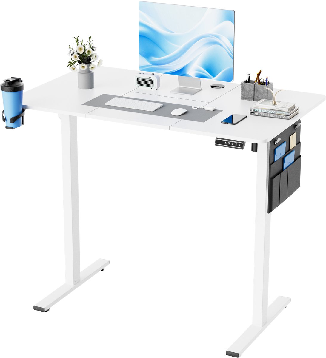 Earthyhome -Zit sta bureau - Zit-sta bureau 120 x 60 cm - Elektrisch verstelbaar 71cm-117cm - Anti-botsing technologie - Geheugenfunctie - Wit.