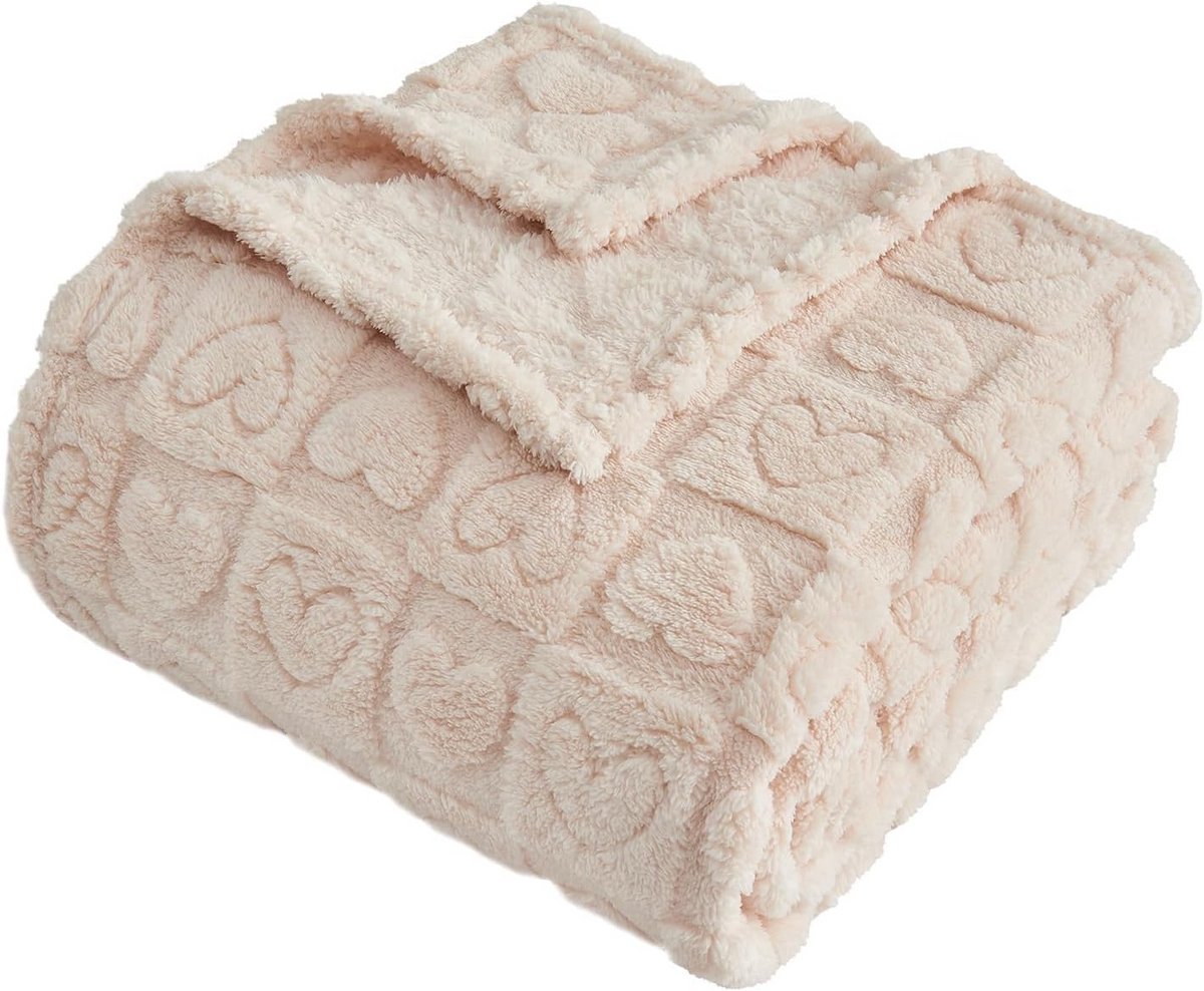 Zachte Flanellen Plaid met Hartjesmotief, Warme en Lichte Fleece Deken voor Bank, Sofa en Bed