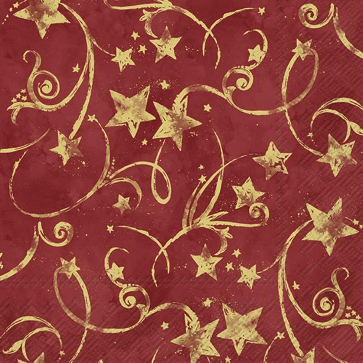 Papieren servetten met Sterrenprint, Rood en Goud, 20 Stuks
