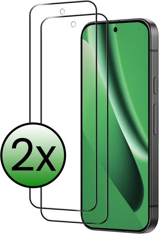Twee glasplaatjes, één met een telefoon erop, 2x logo.