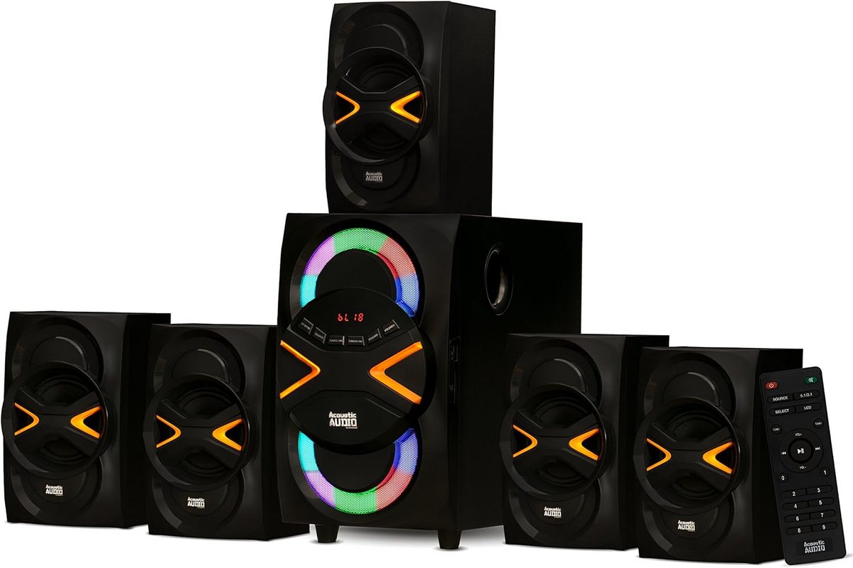 5.1 Surround Sound Systeem met Bluetooth en LED Verlichting voor Thuisbioscoop