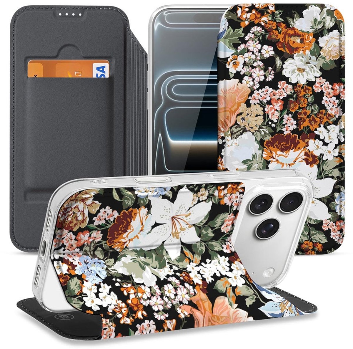 iPhone 17 Pro Bookcase Dark Flowers