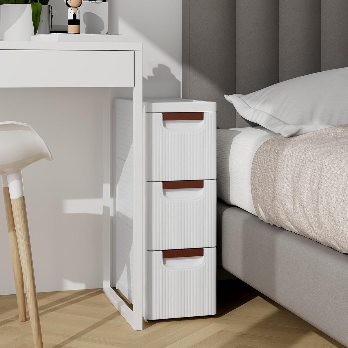 Slanke Opbergkast met Wieltjes en Laden - Smalle Trolley voor Badkamer, Keuken of Kantoor