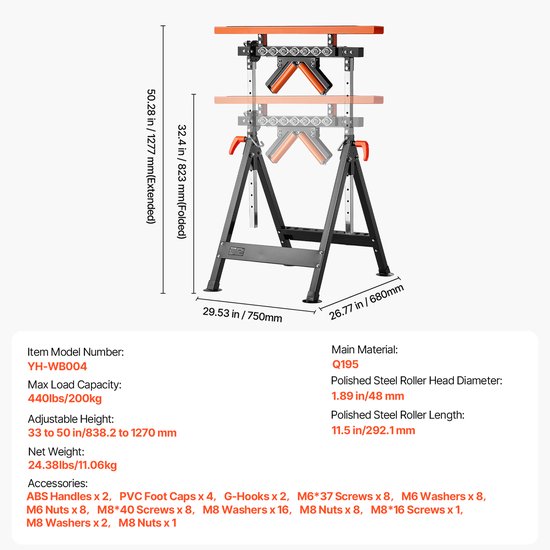 VEVOR rolstandaard rolstandaard verstelbaar 84-127cm werkstandaard opvouwbaar 200kg van Merkloos	 — afbeelding 4