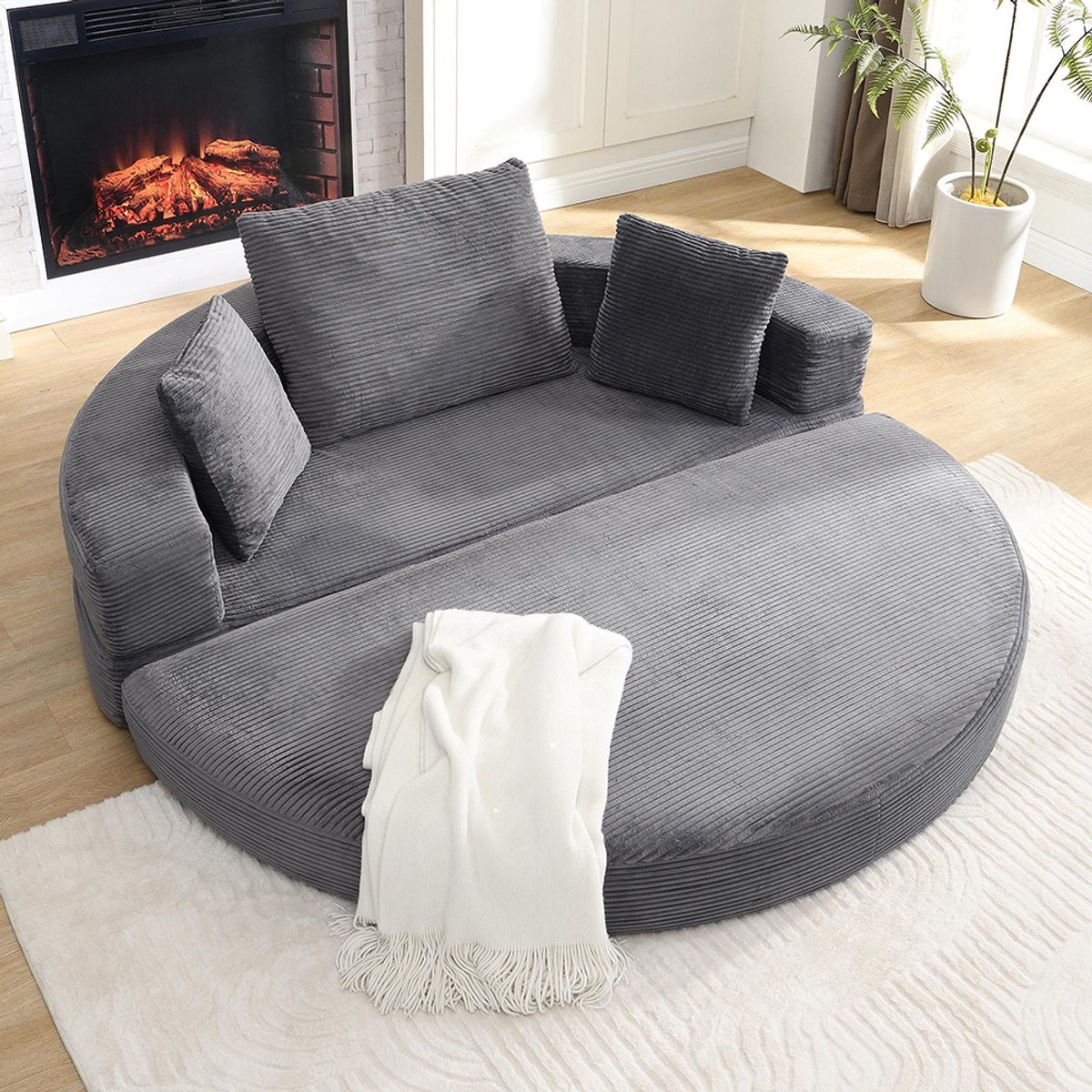 BLACKCOLORS Multifunctionele opklapbare slaapbank (Boneless Couch) - Ovaal bed met kussens, modulaire bank, corduroy bekleding (173 x 176 cm), geschikt voor appartementen, woonkamers, slaapkamers