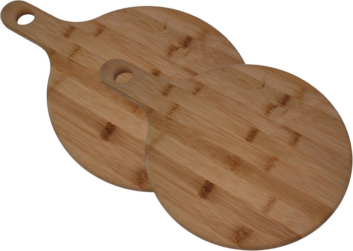 Set van 2 Bamboe Pizzaplanken Ø25.5 cm - Ronde Serveerplank met Hendel