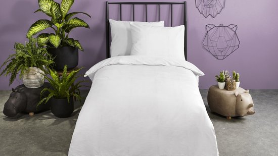 HIP dekbedovertrek effen kleur - 1 persoons 140x200/220 cm - Wit - 100% Katoen satijn