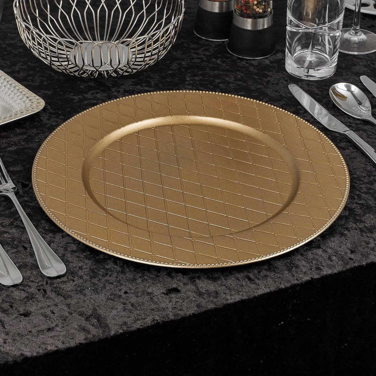 Set van 12 Sierborden 33cm - Onderborden Diner Tafel Decoratie Zilver Geometrisch