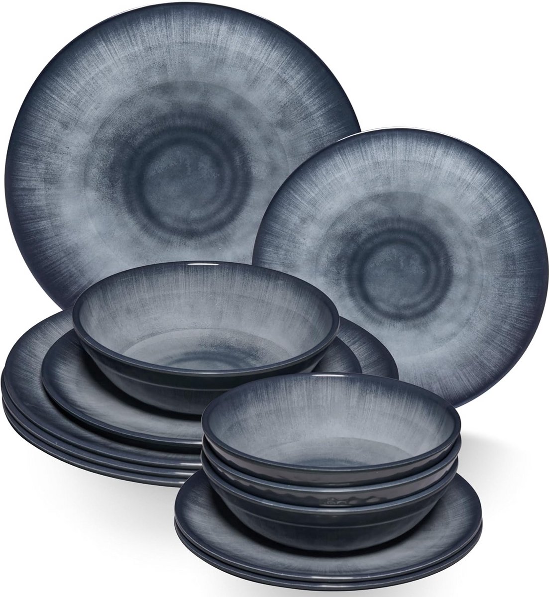 Servies Set Melamine 12 Delig voor 4 Personen - Camping en Buiten Eten - Vaatwasserbestendig