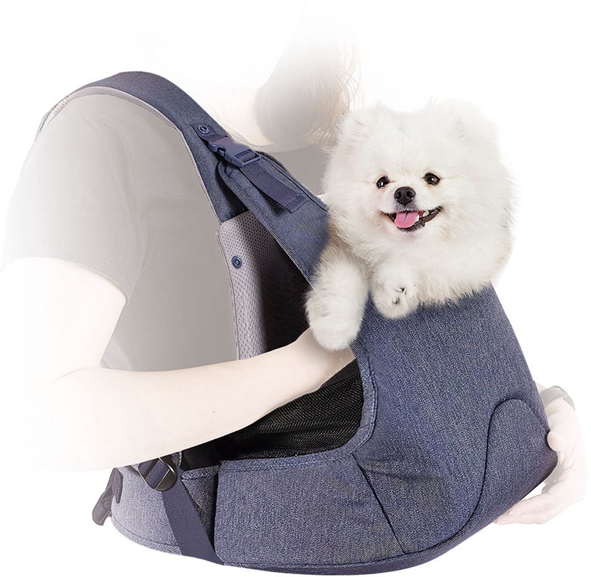 Ibiyaya Hondendraagzak sling voor kleine honden tot 4 kg – draagzak voor hond voorop – ademende hondensling met veiligheidslijn – lichtgewicht en comfortabel – blauw jeans