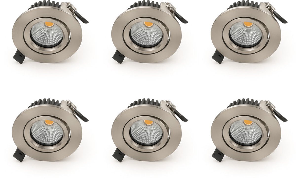 Bundel | 6x LED Inbouwspot | VARDA | 6W | CCT-Switch of Dim2Warm | Rond | Zilver | Lage inbouw diepte | Dim to Warm