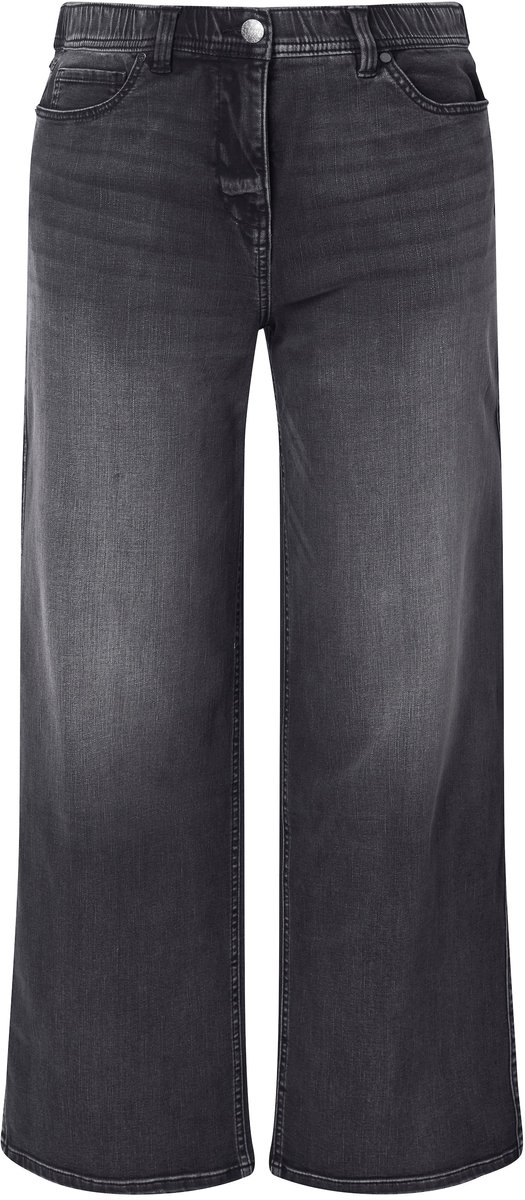 Ulla Popken - Dames - Jeans Mary wijde pijpen stretch 5-pocket broek - Zwart - Maat 22