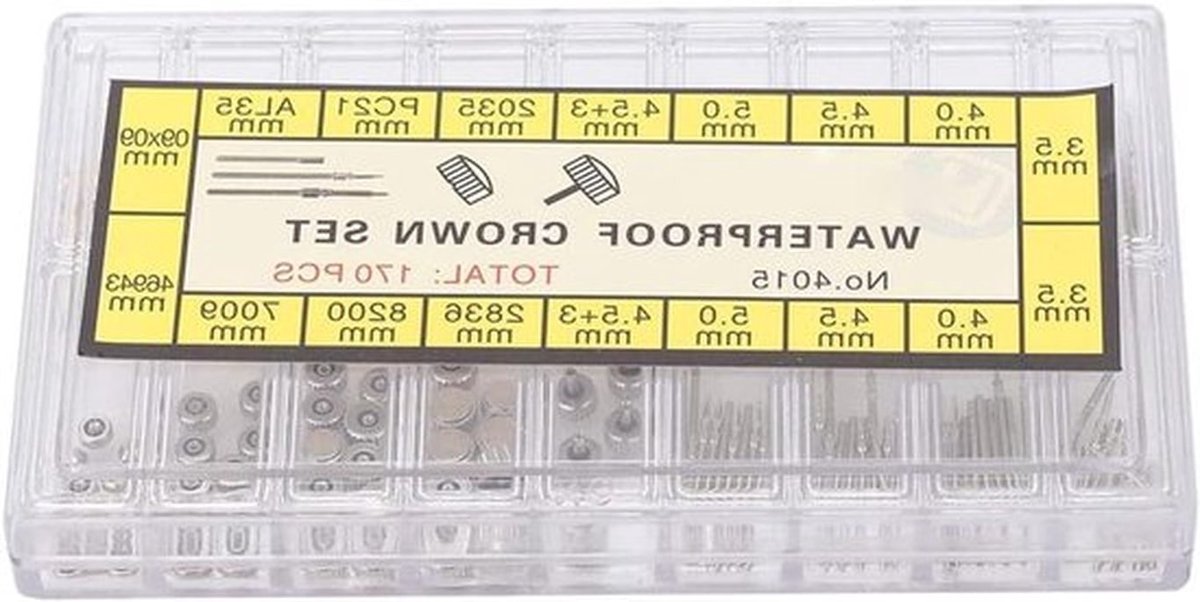 Onderhoudsset voor Horloges - Reparatieset met Roestvrij Stalen Onderdelen - Inclusief Kroon en Veerstaaf - Universeel bruikbaar - Zwarte Doos