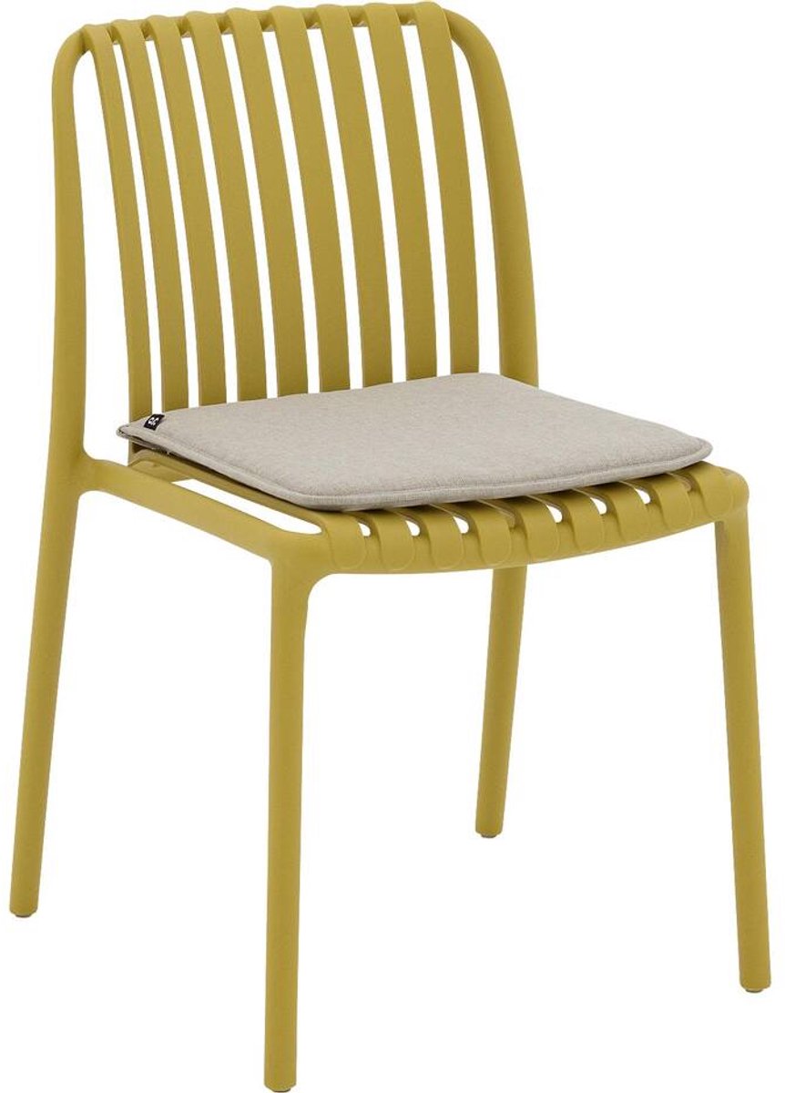 Goossens Tuinstoel Lygeke - Kunststof - geel - 54 x 80 x 57 cm - Tuinstoel zonder armleuning - inclusief kussen - Stapelbaar