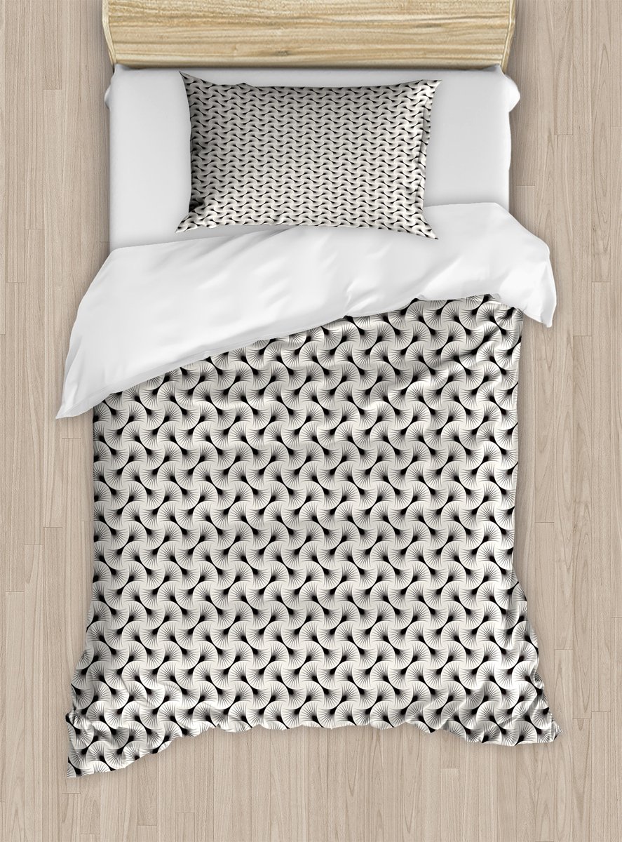 ABAKUHAUS Retro Dekbedovertrekset voor eenpersoonsbedden, gebogen rasterpatroon, inclusief kussensloop, 130 x 200 cm