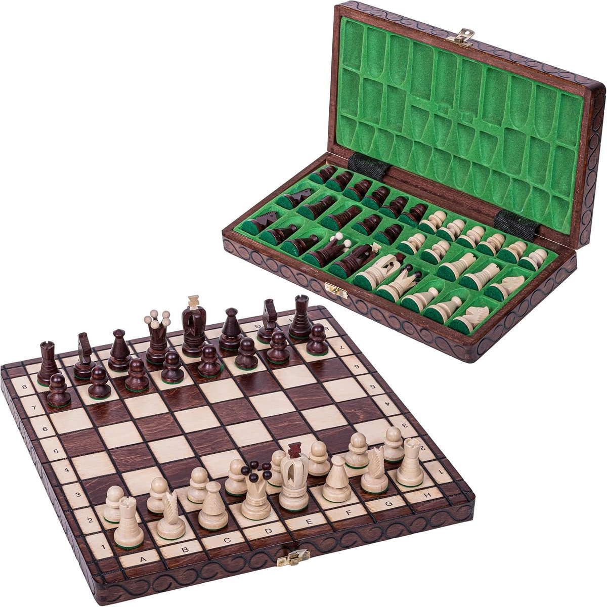 Houten Schaakspel CLUB Mini 34x34 cm - Inklapbaar Bord met Houten Figuren