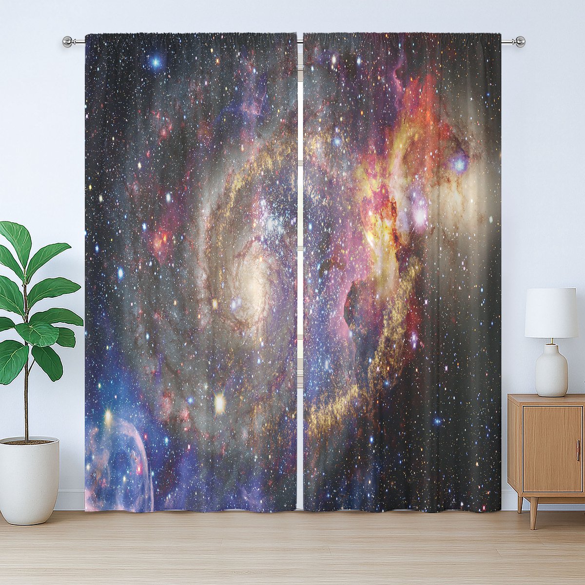 ABAKUHAUS Rustiek Gordijn, Kleurovergangen Kosmische Hemel, Gordijn met Plissébanden voor de Slaapkamer, Lussen en Haken, 280 x 225 cm, Multicolor