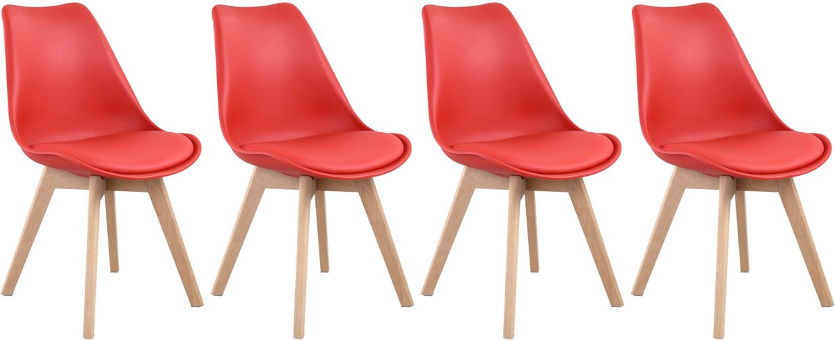Set van 4 NORA Scandinavische stoelen rood met kussen