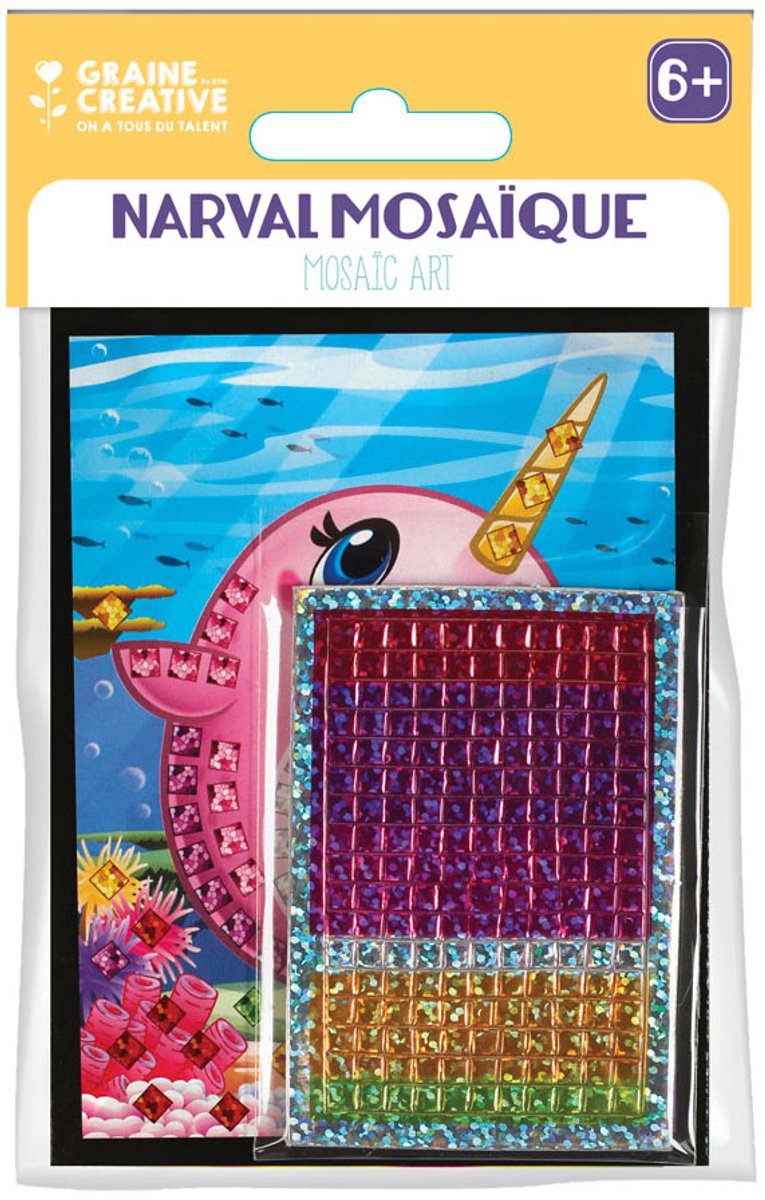 GRAINES CREATIVES - 6 Holografische Narwal Mozaïekkaarten 10 x 16 cm Kinderactiviteit