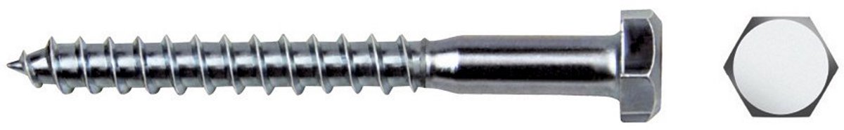 Verzinkte Spaanplaatschroeven met Zeskantkop DIN 571 Diameter 8 x 70 mm, Set van 50 Stuks