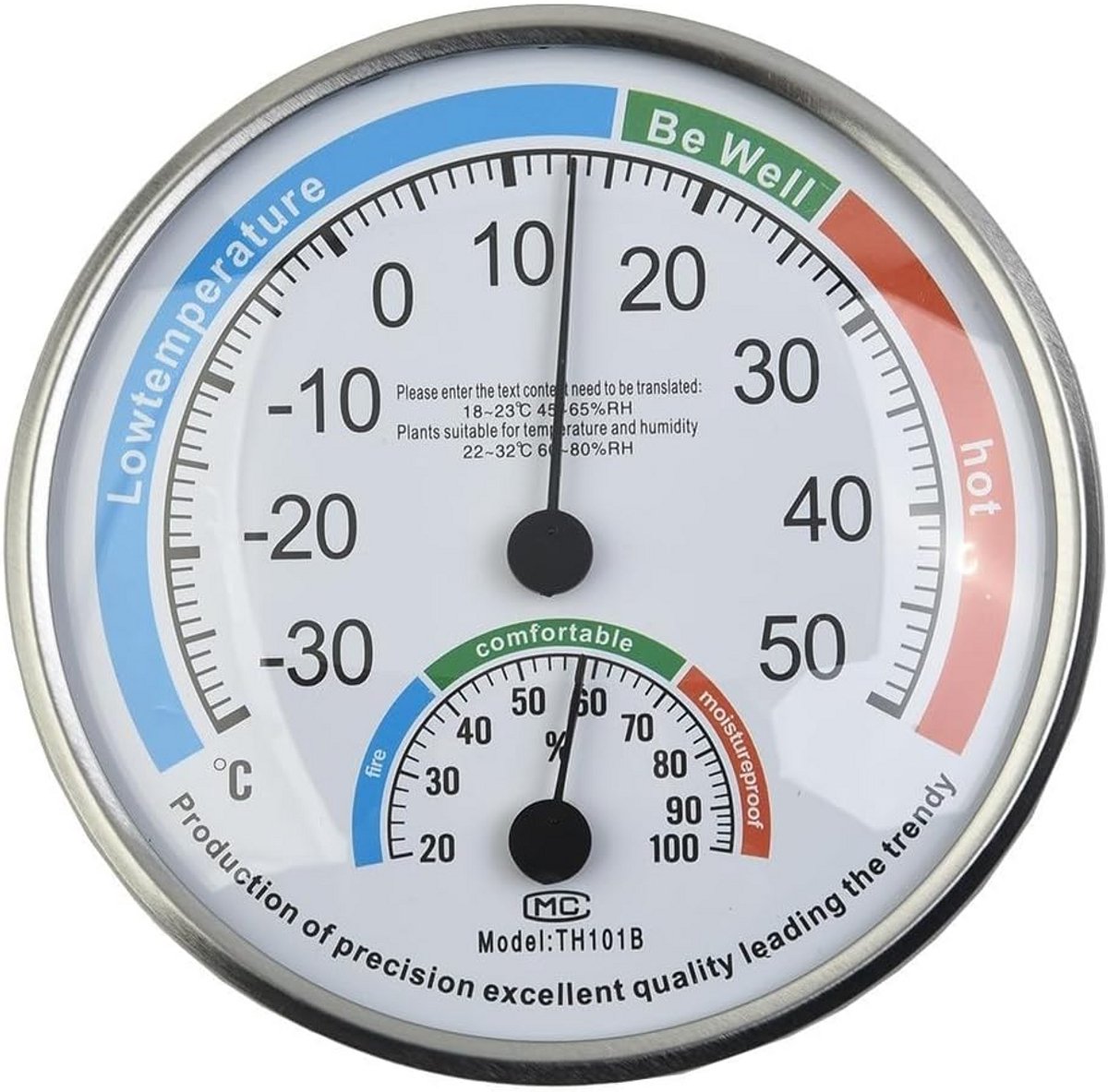 Grote Analoge Binnen-Thermometer en Hygrometer met Comfortzone Indicator