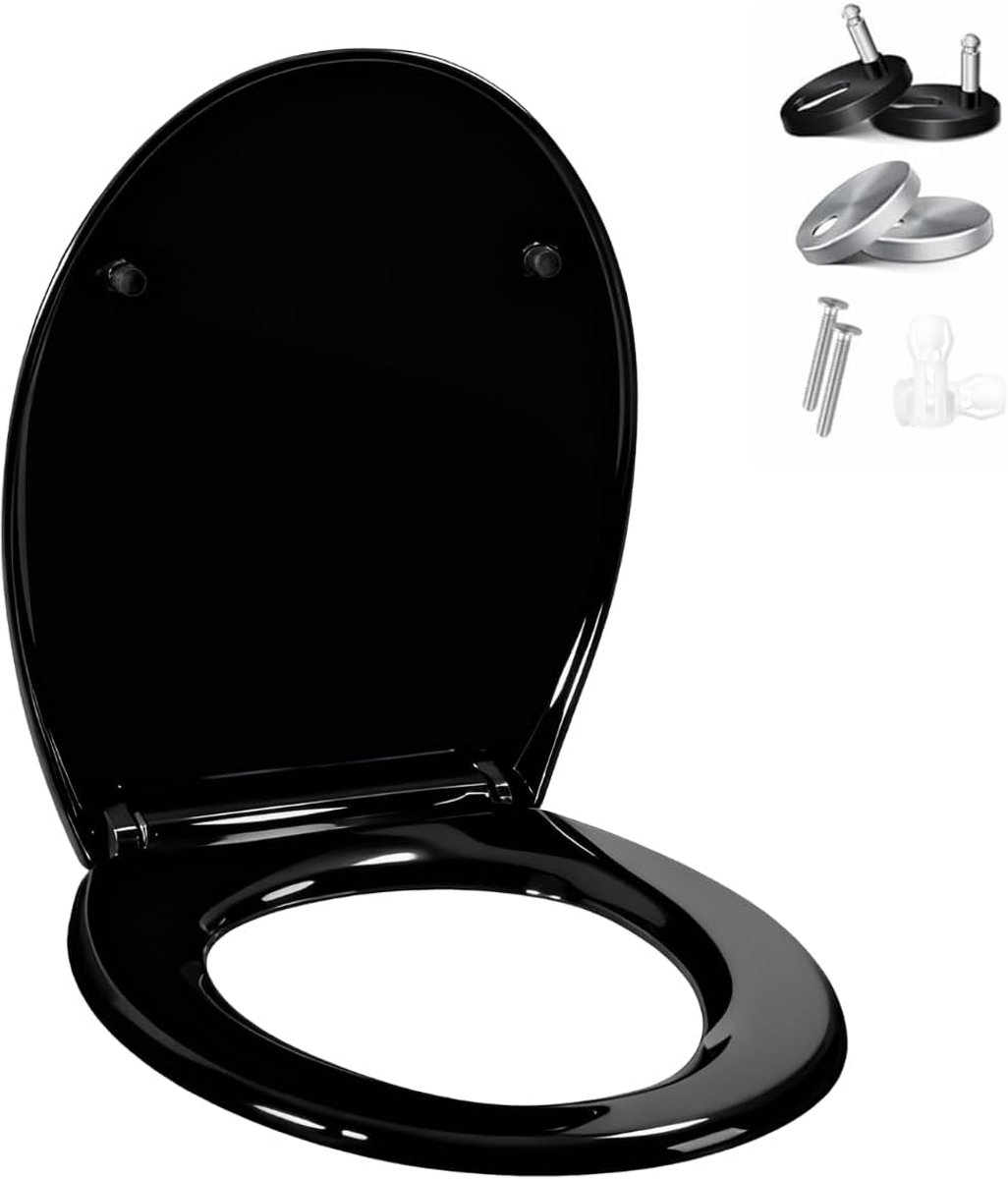 O-vormige wc-bril met softclose scharnieren in zwart design