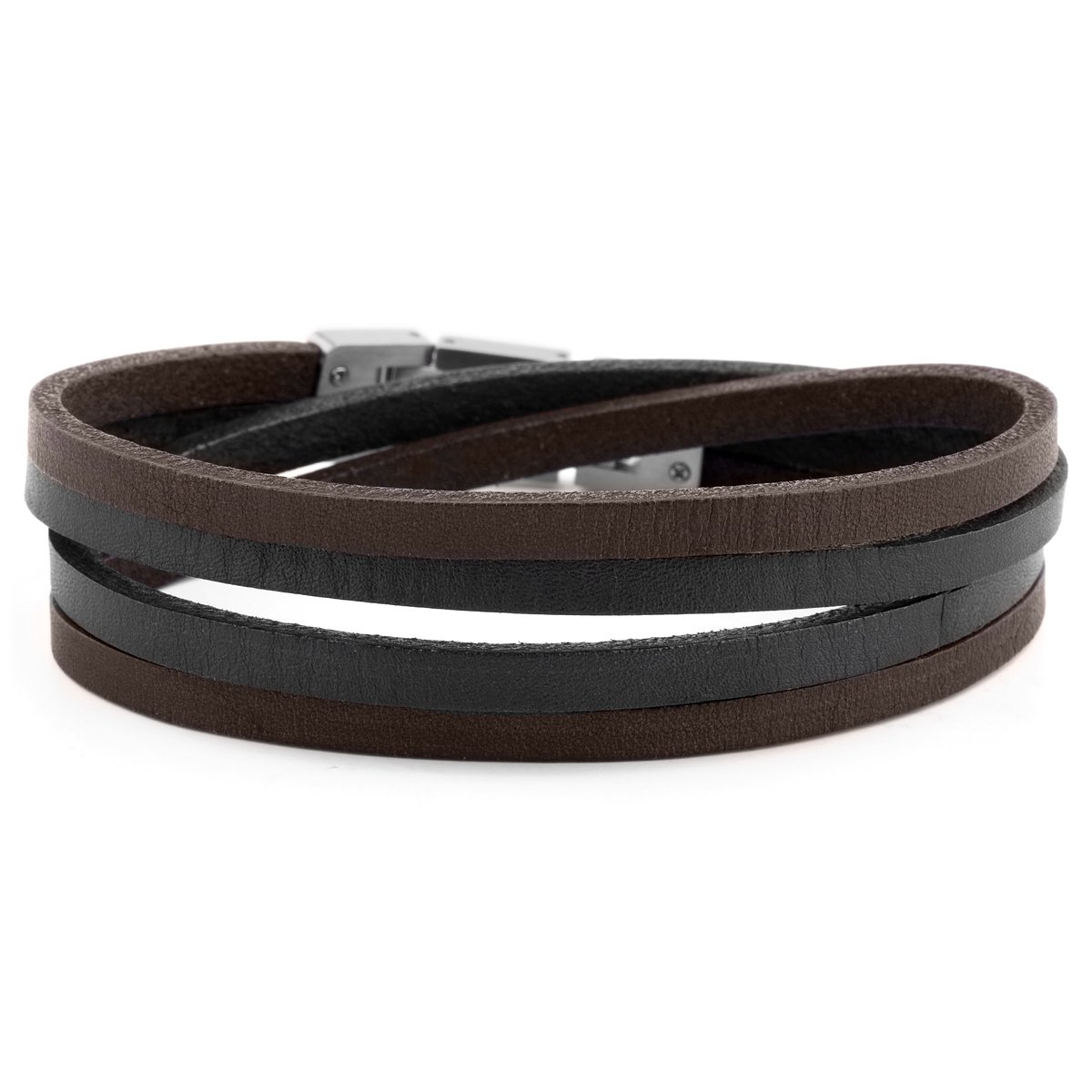 Donkerkleurige Roy Dubbele Wikkelarmband met Staal