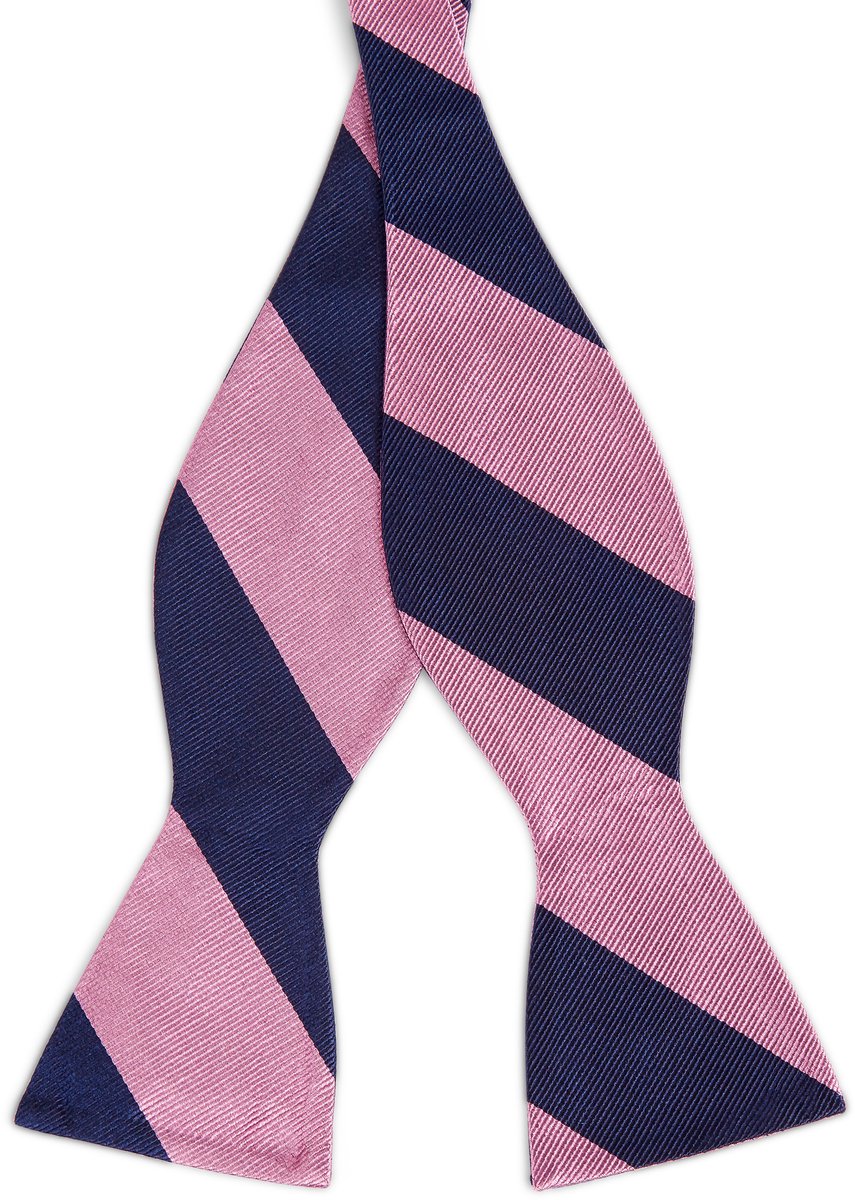Roze & Marineblauwe Gestreepte Zijden Zelfbinder Vlinderdas
