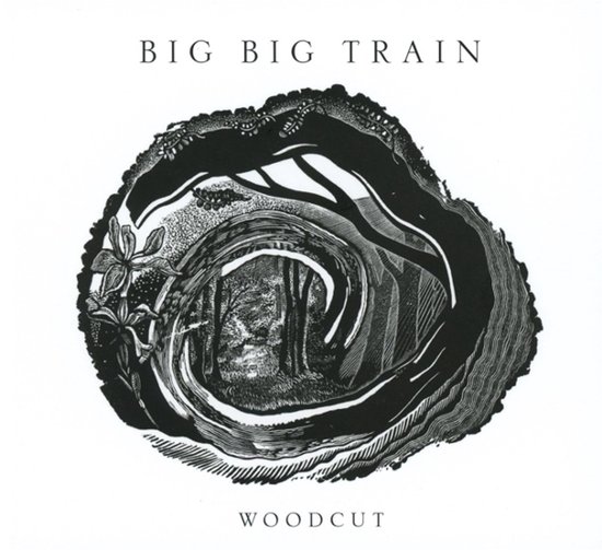 Albumhoes met houtsnede-illustratie van een bos, getiteld "WOODCUT" door "BIG BIG TRAIN".