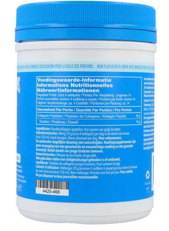 Vital Proteins - 10 tot 20 gram Peptiden Rundercollageen - Gehydrolyseerd - Neutrale Smaak - Suikervrij - 284 Gram