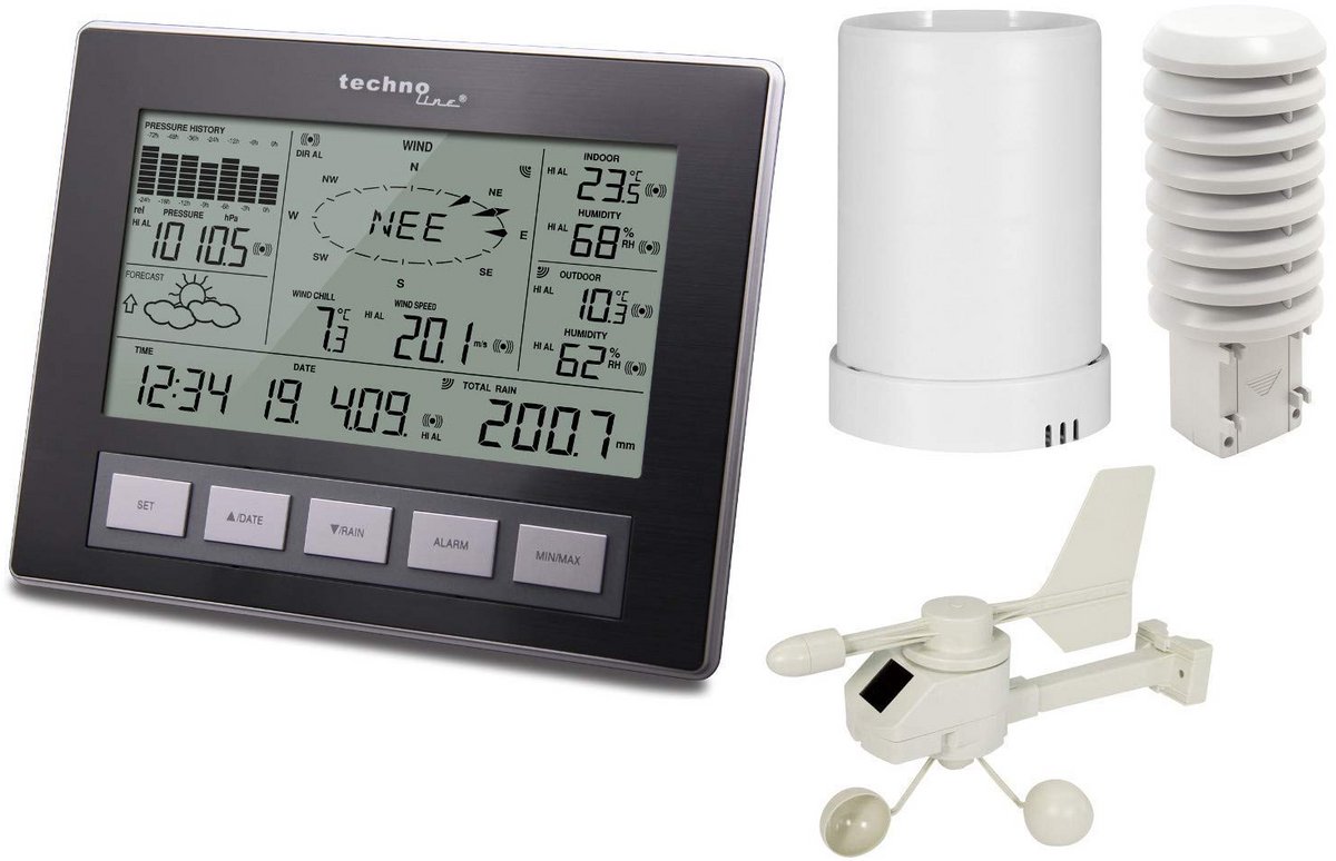 Draadloos Professioneel Weerstation met Windmeter, Regenmeter en PC Koppeling