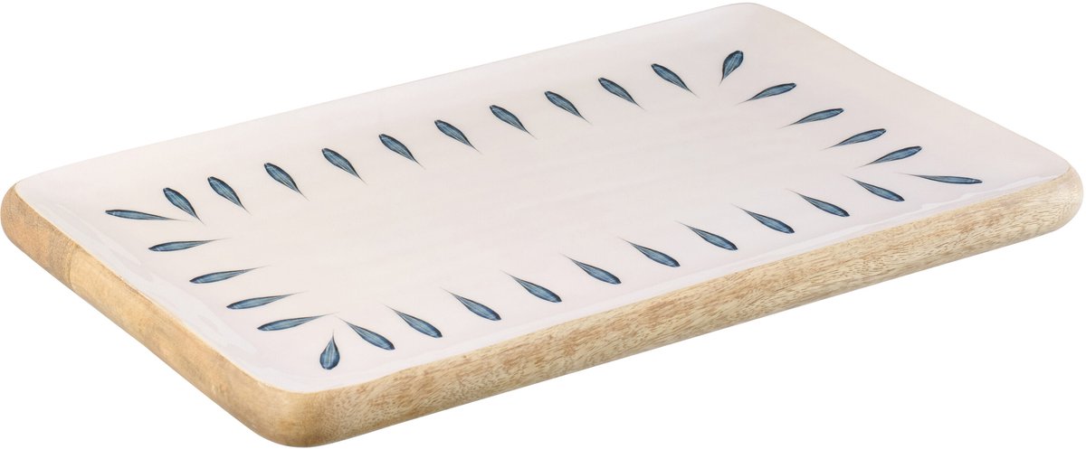 J-Line plateau Rechthoek - hout - blauw/wit