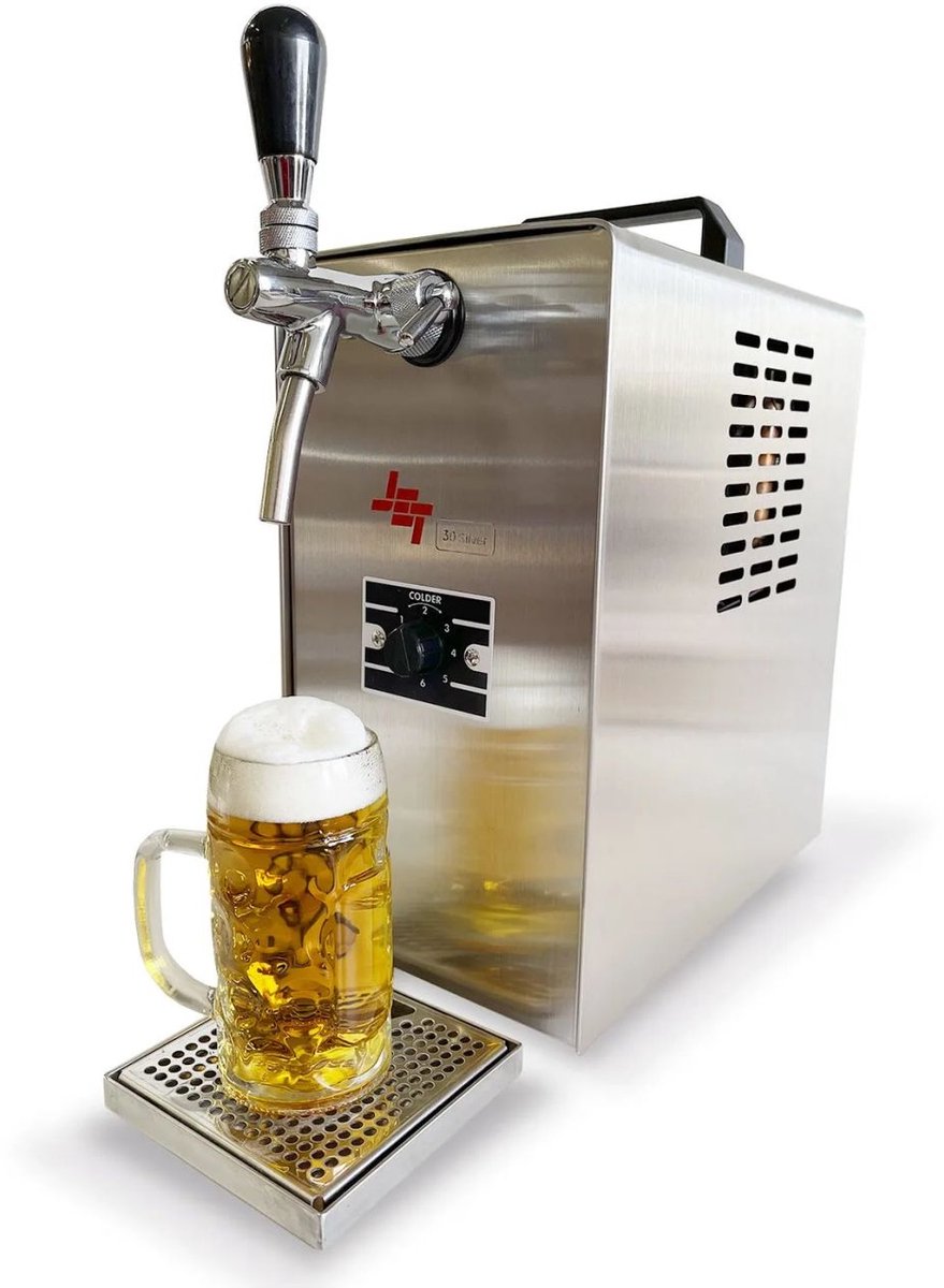 Compleet set tapinstallatie JET 30 bierkoffer met doorstroomkoeler 1-lijn droge koeler tot 35 liter/uur, tapkop NC adapter en compressor VK15