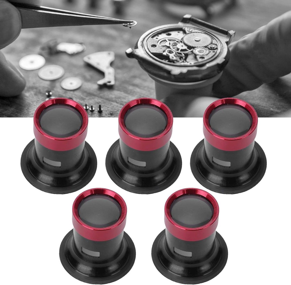 Allecto- Vergrootglas voor horloge reparatie - Horlogemaker tool - Aluminiumlegering - Vergrootglas voor horlogemaker - Oog oculair - Precisie monteur - Geschikt voor horlogereparatie - Zilver - 5 stuks.