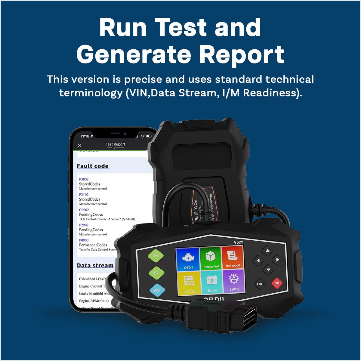 OBD2-scanner V529 van MMOBIEL – OBD2-scanner diagnostisch hulpmiddel met 45.900 foutcodes, live gegevens, prestatietests, rapport, brandstof luchtstroomdetectie – leest en wist foutcodes – opbergtasje thumbnail 2