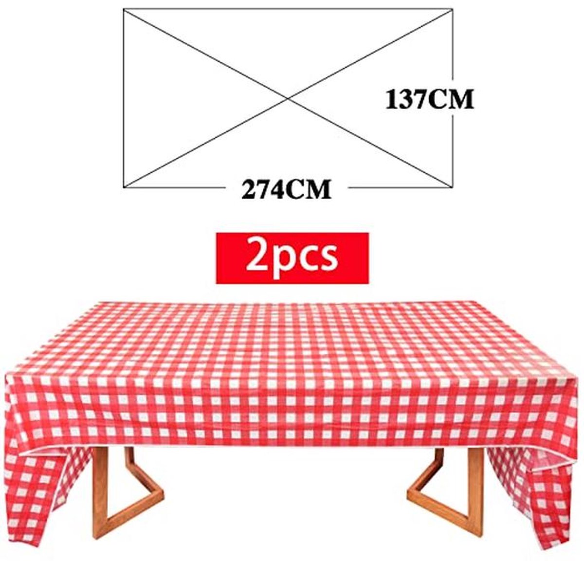 Feesttafelkleden Rood Wit Geruit - 137 x 274 cm - Waterafstotend en Afwasbaar