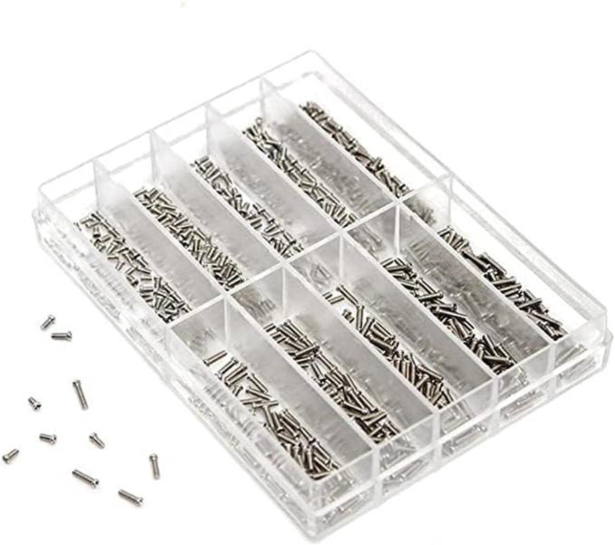 Allecto- Horloge Schroef Reparatie Tool - Horloge Accessoire - RVS - Horloge Klok - Horloge Case - Geschikt voor Horloge Reparatie - Zilverkleurig - 600 Stuks - 10 Types - 1.6-6.0 mm - Kruiskop