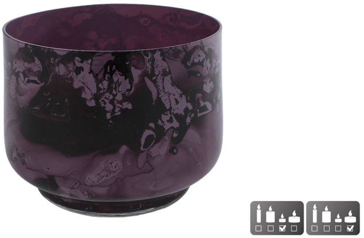 Theelichthouder paars glas decoratie 10x10x8cm sfeervol cadeau.