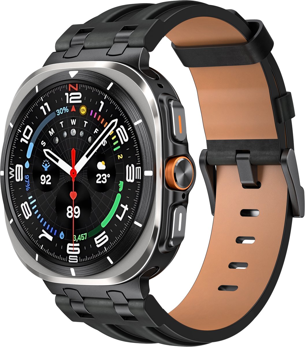 Strap-it Solide leren bandje geschikt voor Samsung Galaxy Watch Ultra / Ultra 2025 - Zwart