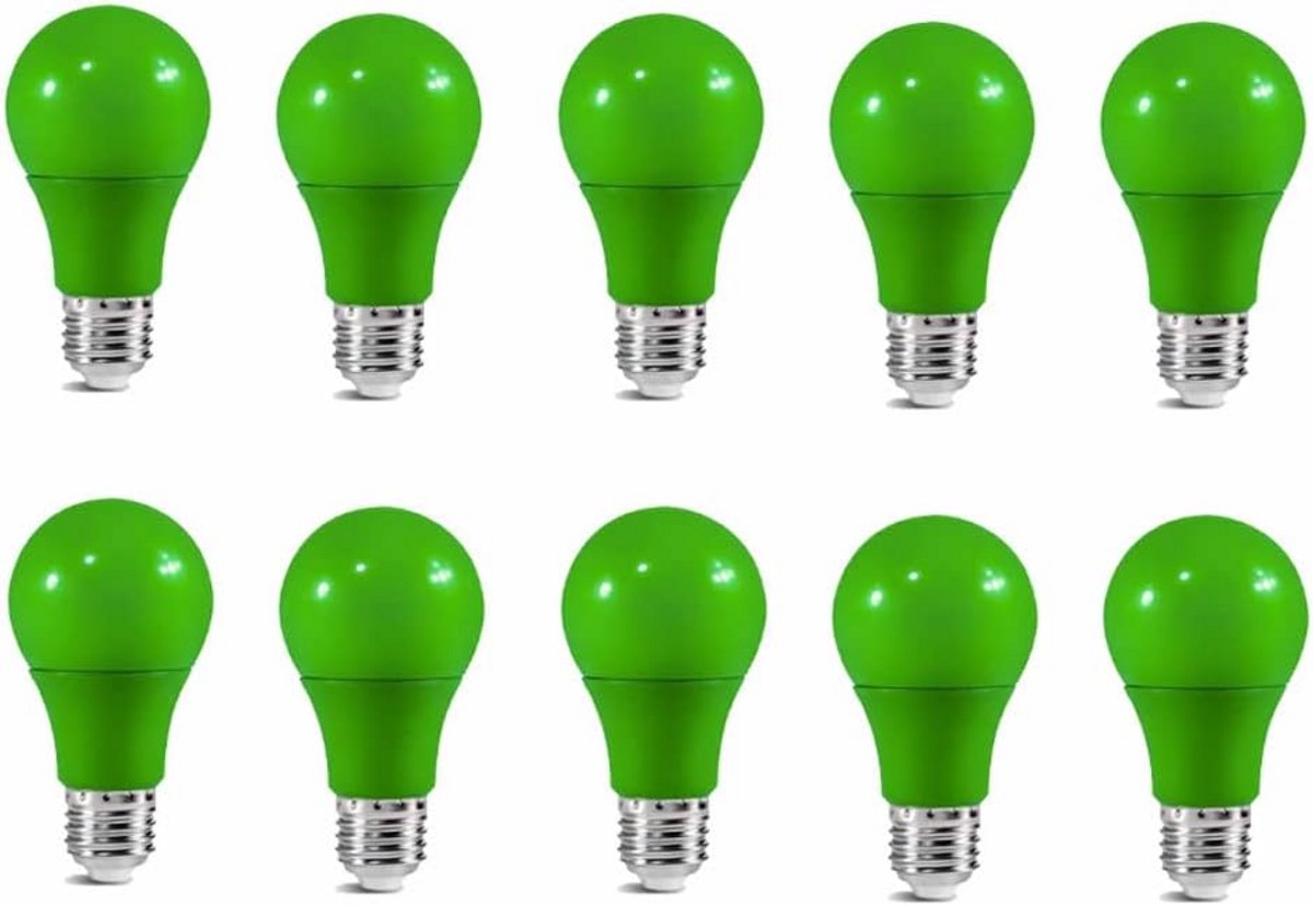 Set van 10 E27 LED Lampen 3W - Groen Licht - Energiezuinige Vervanging
