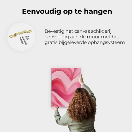 Artaza Canvas Schilderij Roze Golven - 30x40 cm - Wanddecoratie Hart - Muurdecoratie Abstract - Schilderijen Op Canvas - Roze