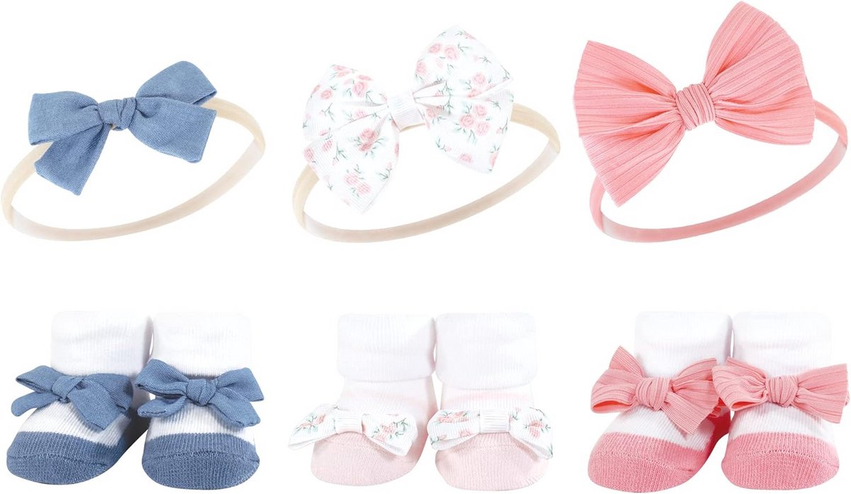 Babyset: Haarband en Sokjes voor Baby Meisjes - Roze Bloemen