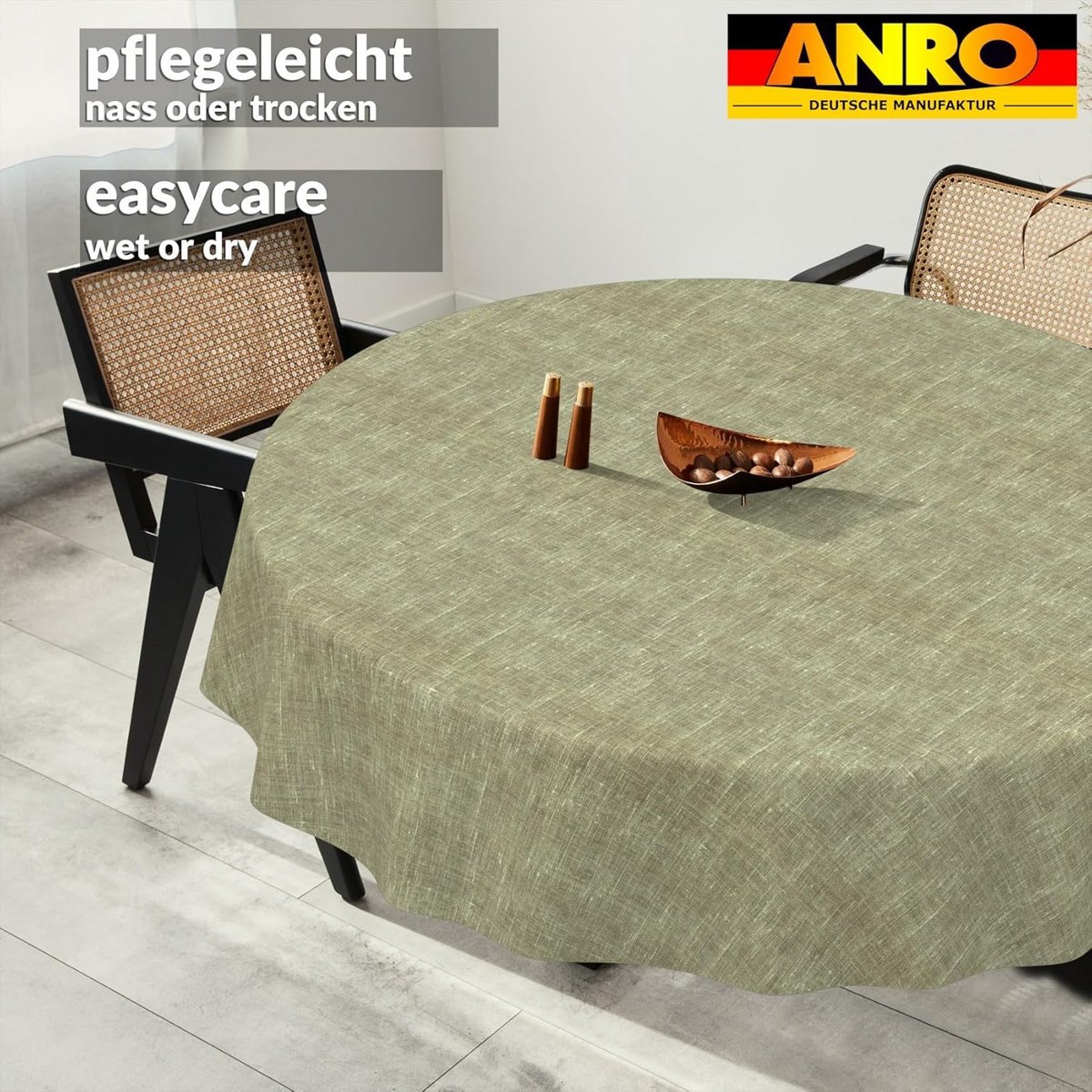 Wasbaar Tafelkleed Rond Olive Katoen Linnen Look Waterafstotend 140 cm - Snel Schoon
