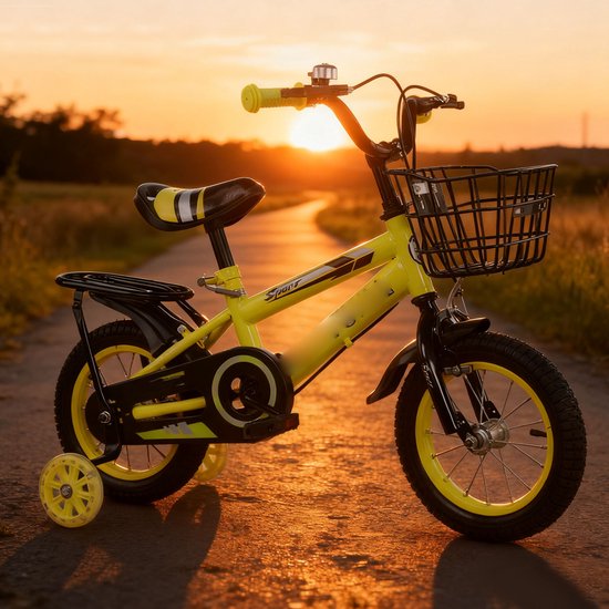 Kinderfiets - 16 Inch Fiets - voor Jongens en Meisjes vanaf 3 Jaar - met Zijwieltjes - Verstelbaar Stuur en Zadel - Geel — afbeelding 3
