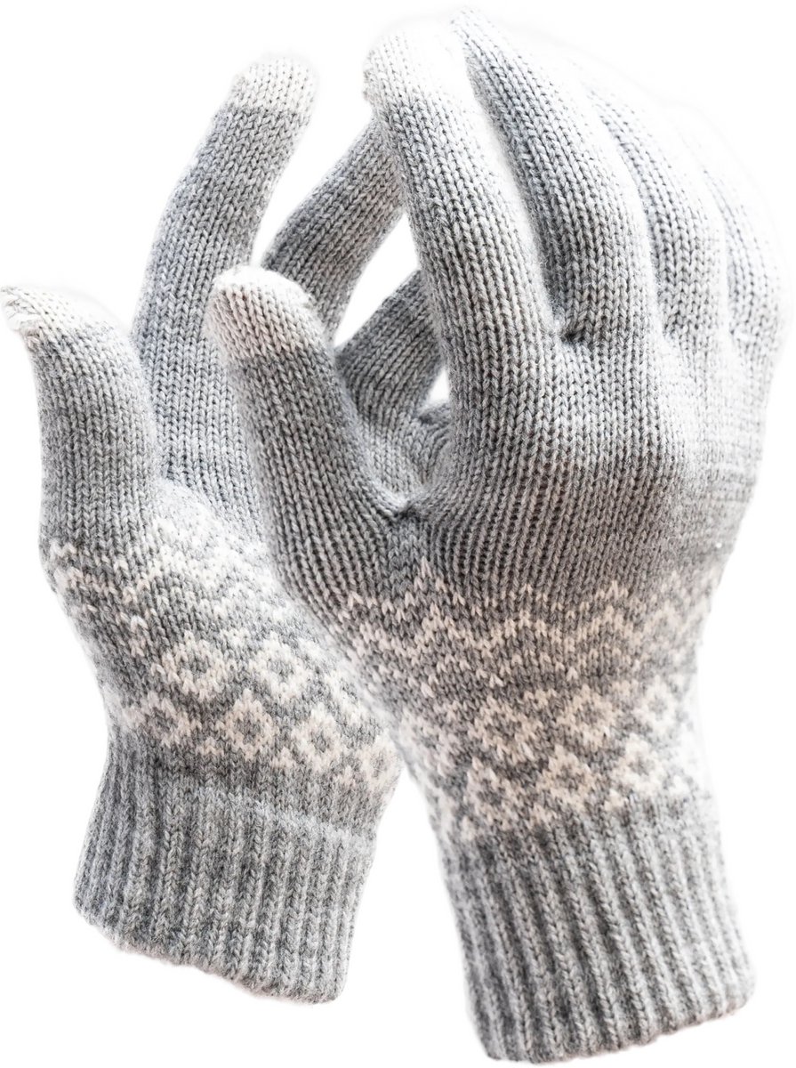 R2B Touchscreen Handschoenen Winter - Maat S/M - Gebreid & Noors Patroon - Handschoenen Dames - Handschoenen Heren - Grijs