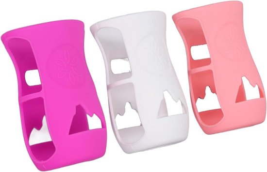 Glazen babyflessen siliconen hoes 240 ml - onbreekbare flesafdekking - isoleerwarmers - schattig ontwerp - 8 Oz-serie - vervormingsbestendig - wit roze paars - baby - voeding - handig in gebruik — afbeelding 3