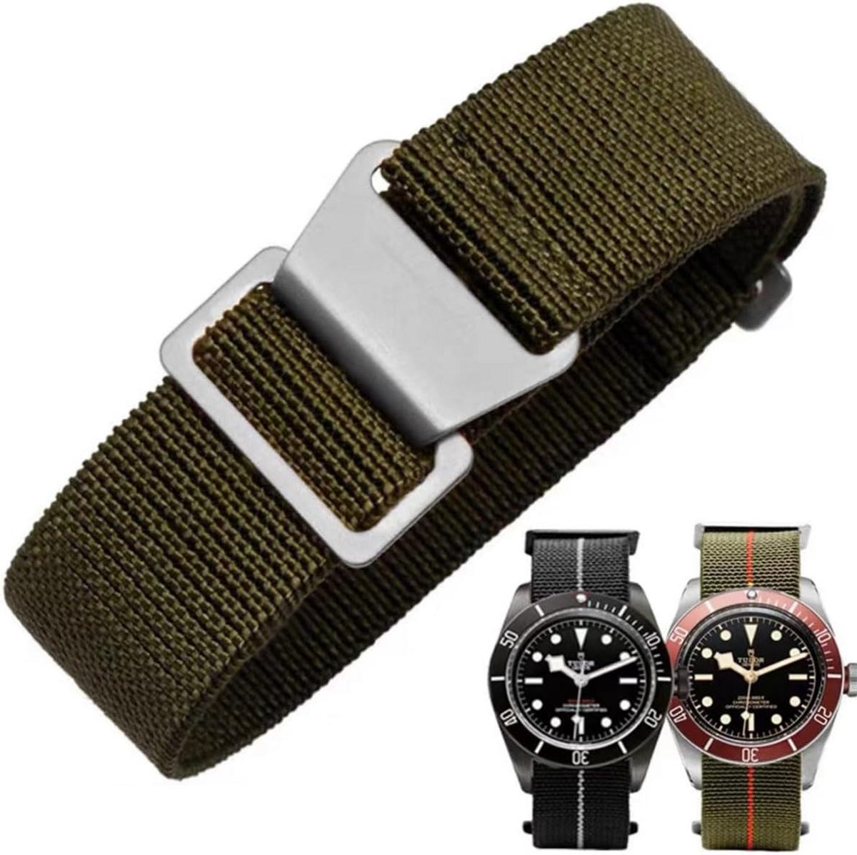 Elastische Nylon Horlogeband Militaire Stijl met Haak en Lus voor Dames en Heren