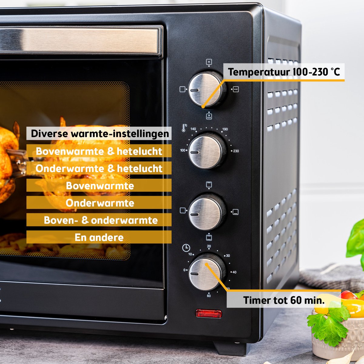 TZS First Austria mini oven 60L - 2000W - Vrijstaande Heteluchtoven - max 230°C - Zwart – foto 3